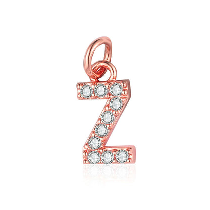 26 rose gold English letter copper zircon pendants.