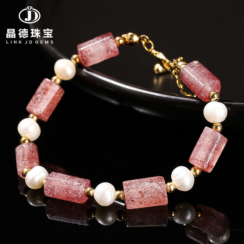 Natural Baroque Pearl Powder Round Tube Bracelet