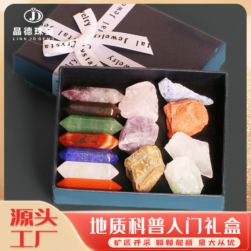 Seven-color rough stone hexagonal column box