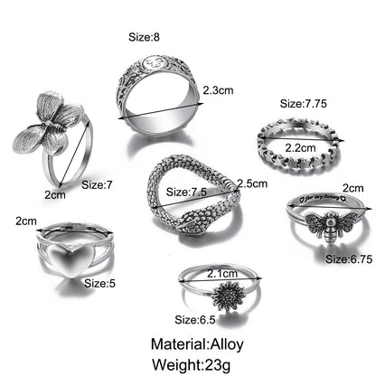 Butterfly ring set combination ring 7 piece set