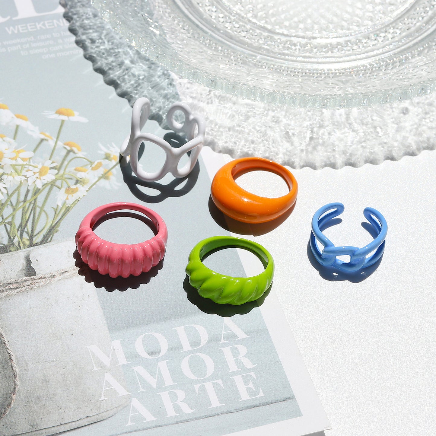 Fashionable candy-colored rings