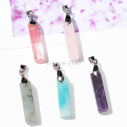 Natural jade powder crystal three-dimensional rectangular strip pendant.