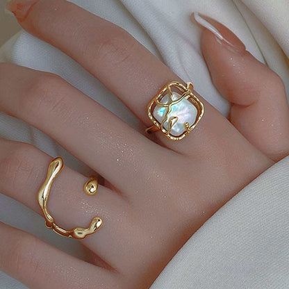 Irregular Pearl Ring 2-Piece Set