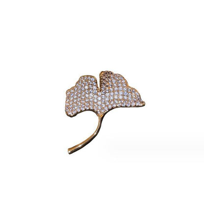 Leaf shape zircon flower brooch