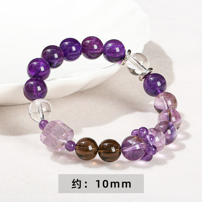 Natural two-color amethyst round bead bracelet.