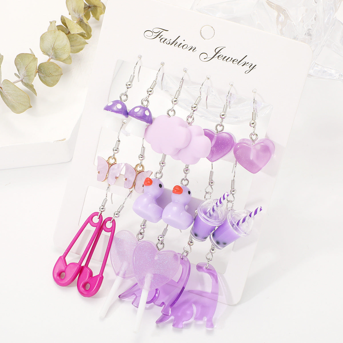 Purple earrings set 12 pieces