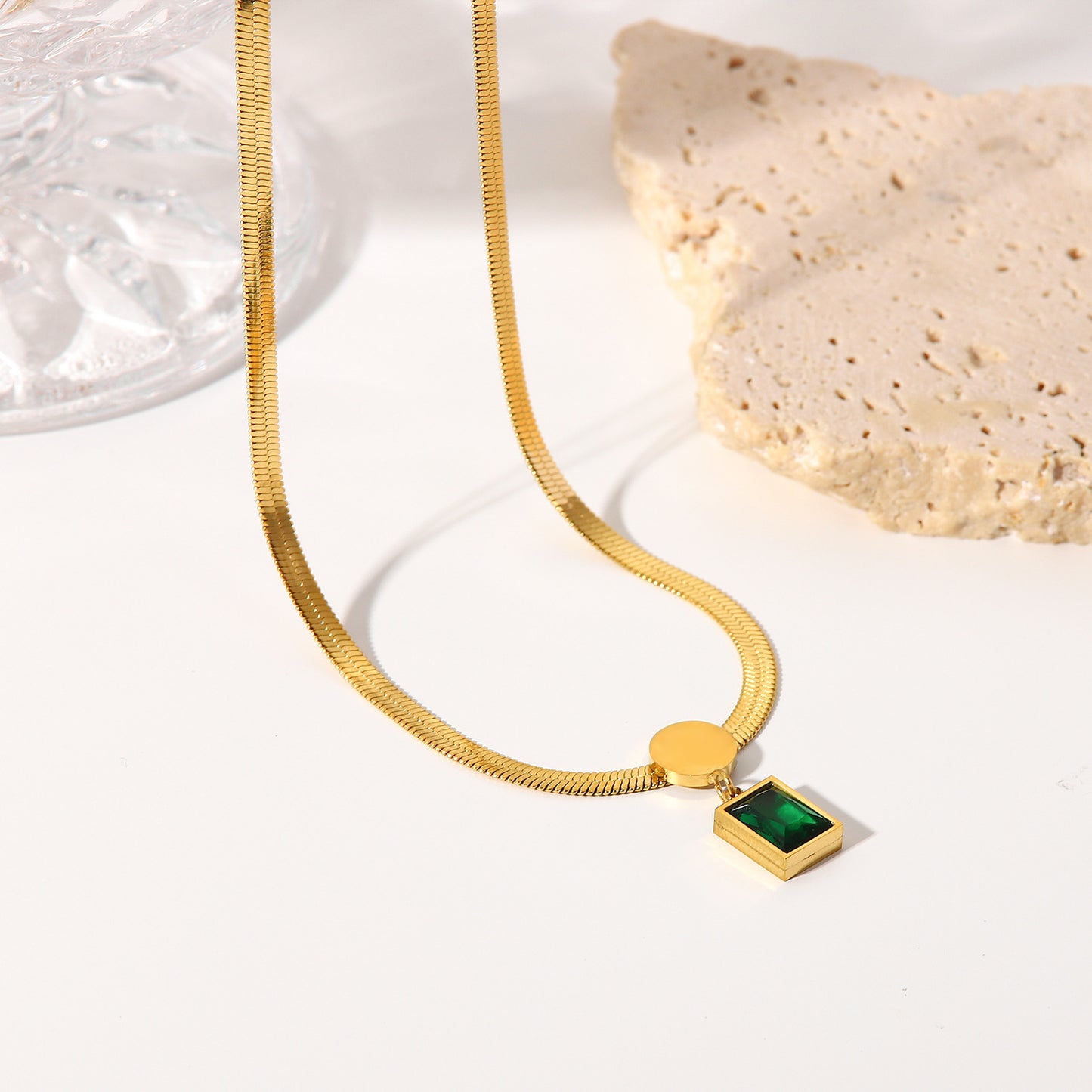 Green Square Zirconia Pendant Necklace