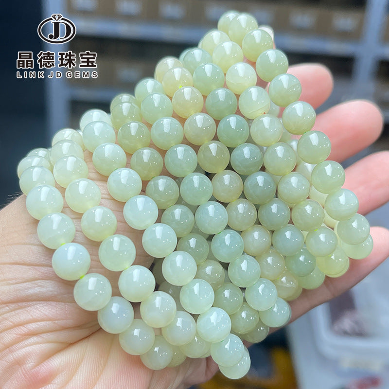 Natural clear water Hetian jade round bead bracelet