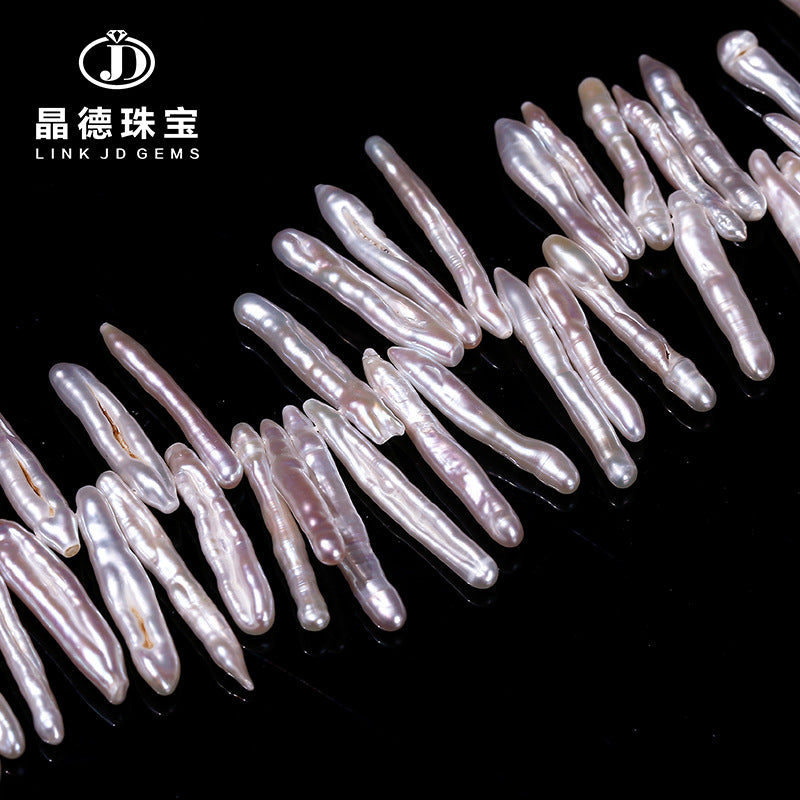 Natural white side hole long tooth special-shaped pearl loose beads