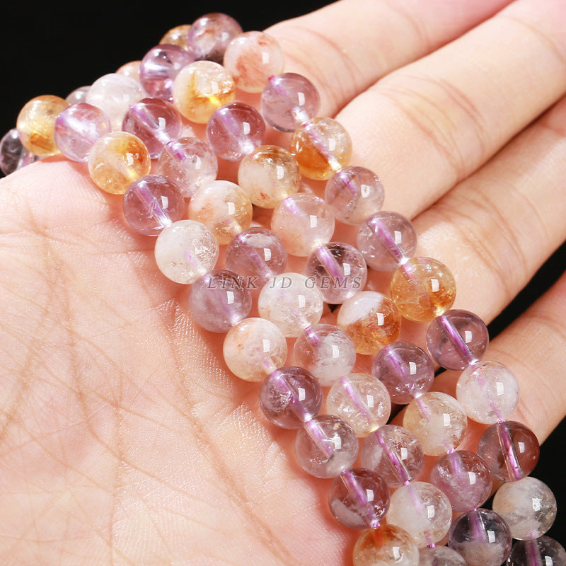 Natural Purple Yellow Asai Crystal Loose Bead Amethyst Bracelet