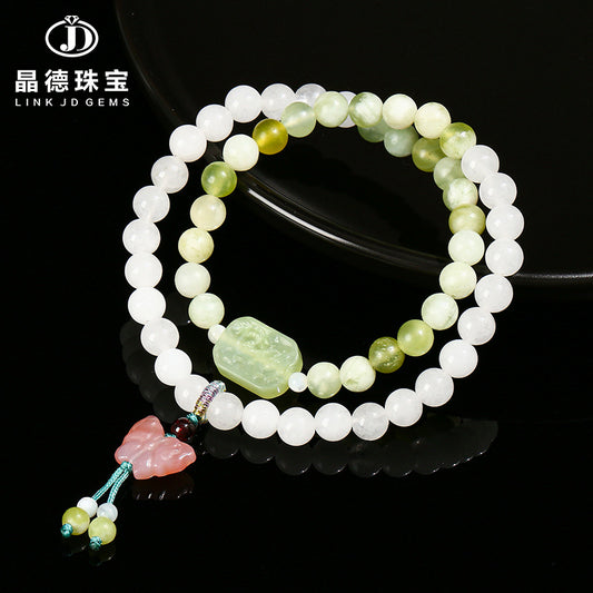 Natural white jade Qingti milk cover Xiuyu double ring bracelet