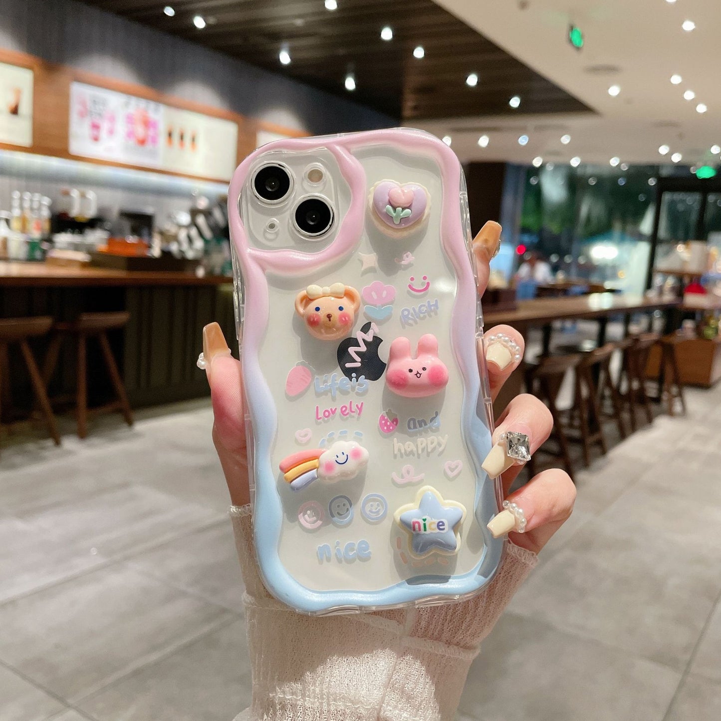 Apple 15 Pro 3D Wave Gradient Bunny iPhone X Bracelet Case