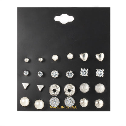 New pearl zircon earrings set 20 pairs