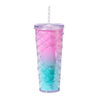 Scaled Pattern Large Capacity Double-Layer Plastic Straw Bottle