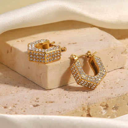 Geometric white diamond earrings