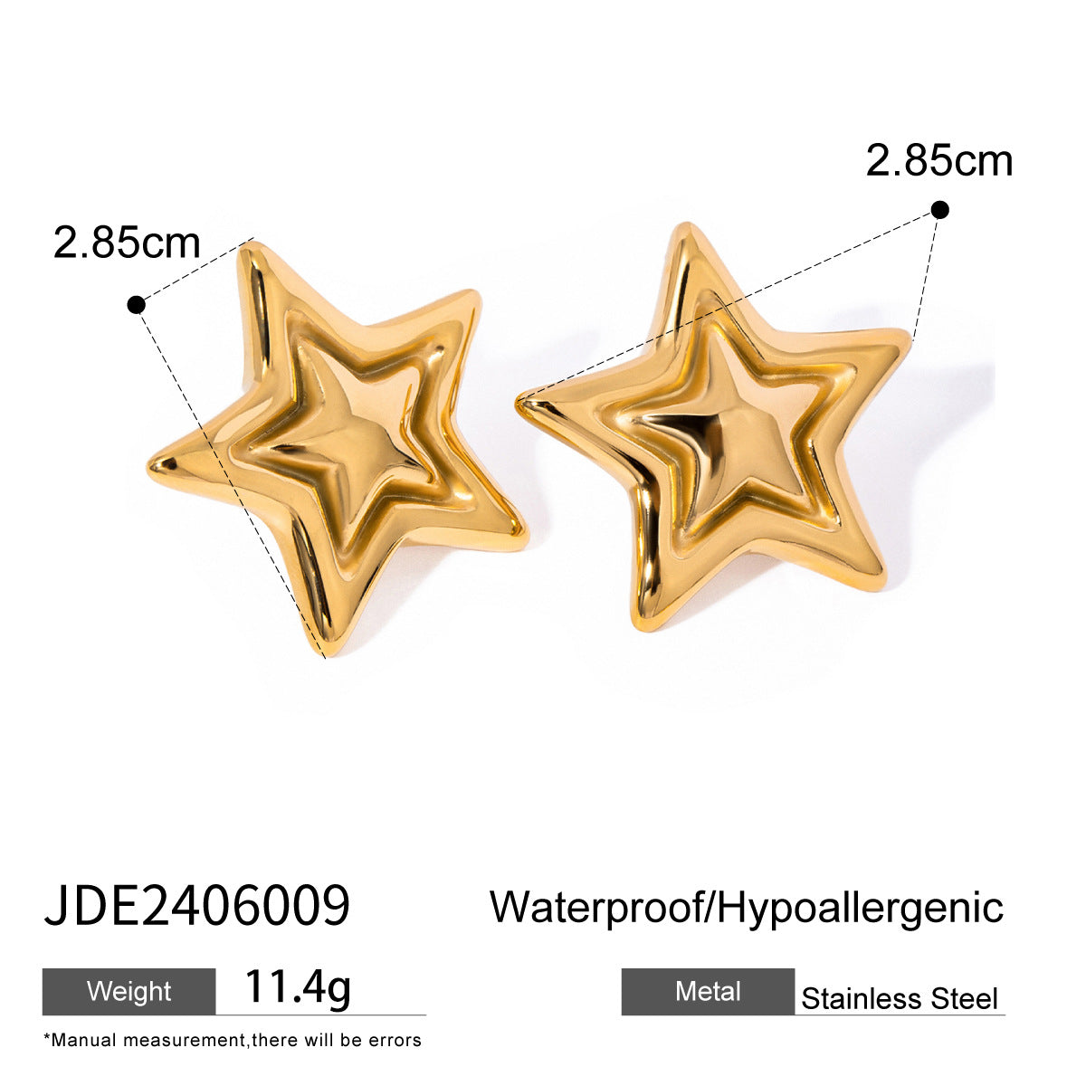 Concave and convex metal star earrings