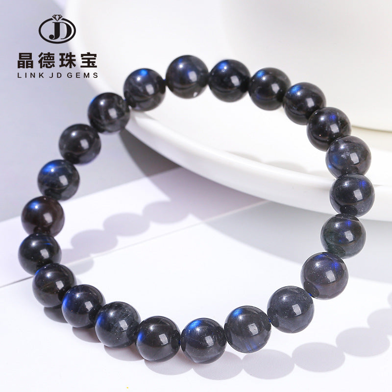 7A natural black body strong blue light elongated stone bracelet