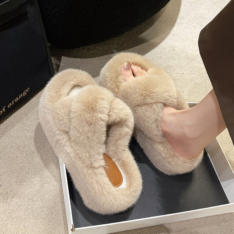 7Cm thick-bottomed fluffy slippers women