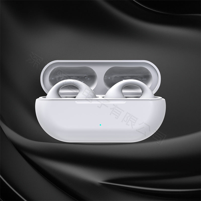 Black-White Clip-On Bone Conduction Sport Sweatproof TWS Earbuds