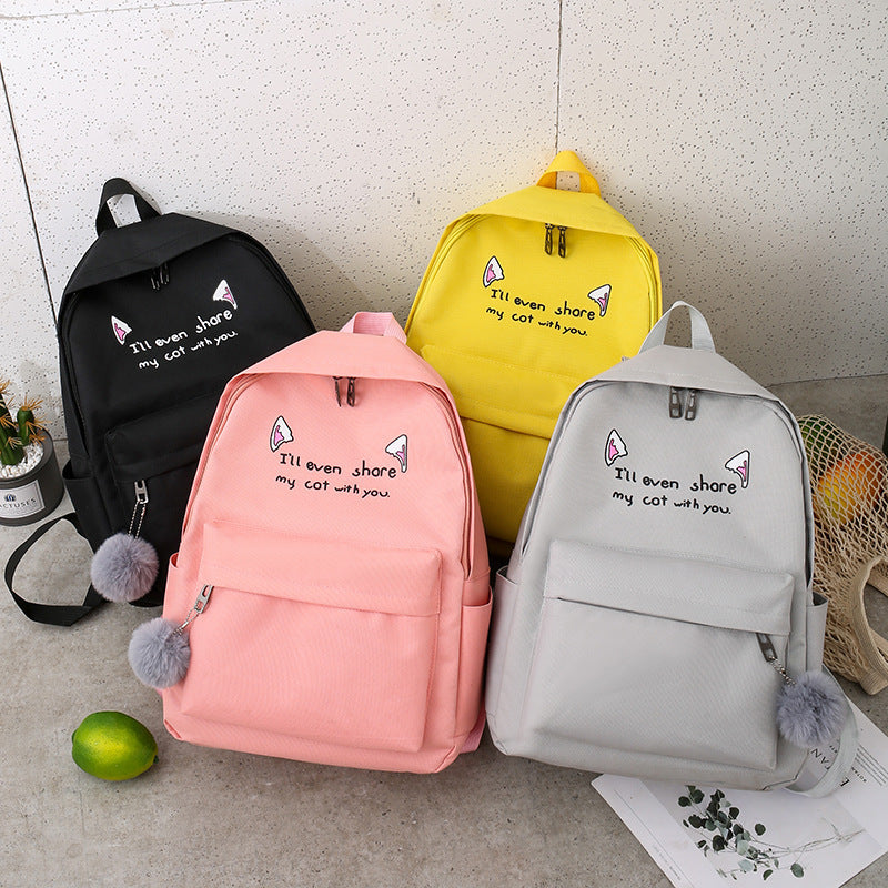 Four-piece canvas cat ear backpack