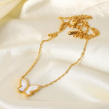 White Shell Butterfly Gold Chain Necklace