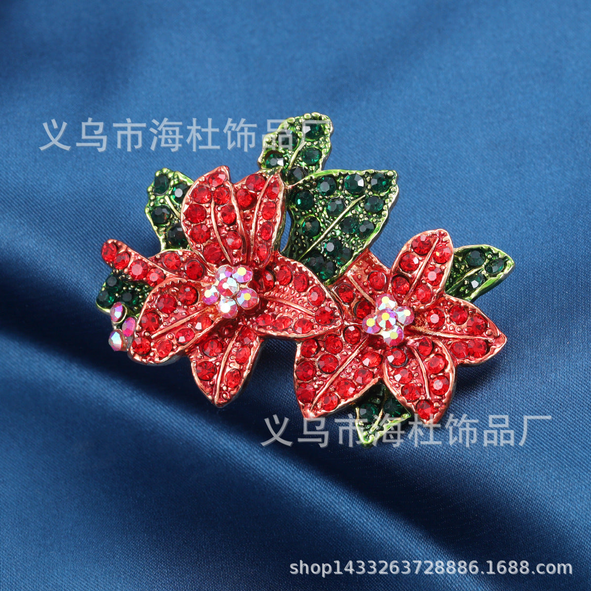 Christmas Flower Brooch Rhinestones