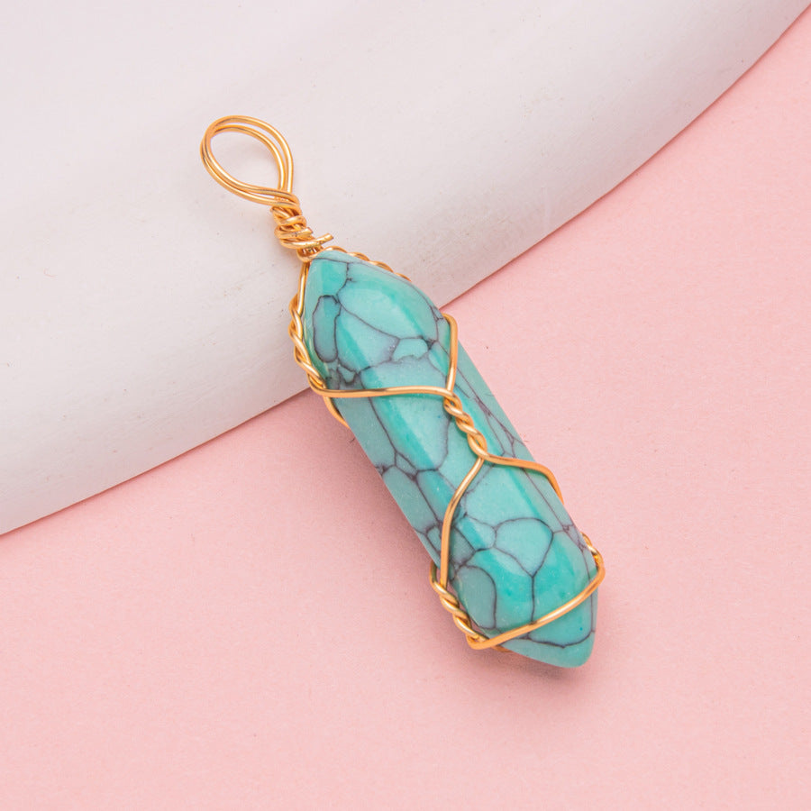 Copper Wire Hexagonal Column Stone DIY Pendant