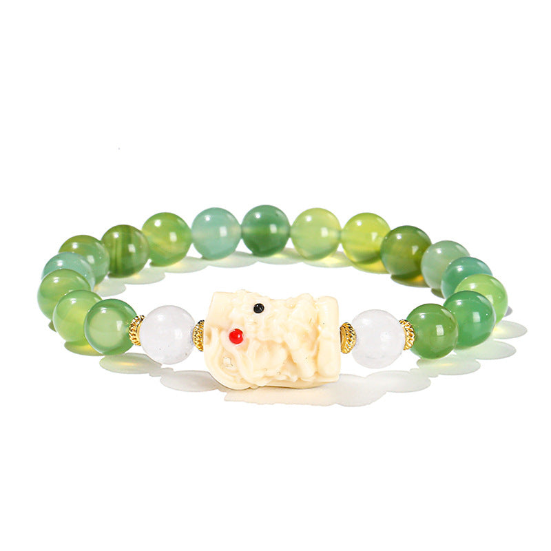 Apple green agate round bead bracelet.