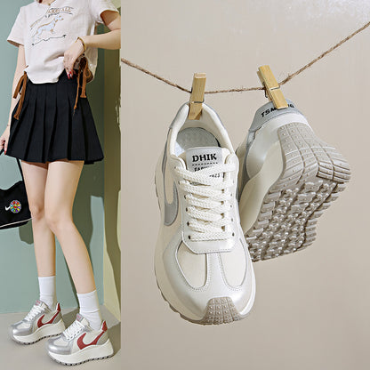 women's thick-soled white shoes color matching sneakers