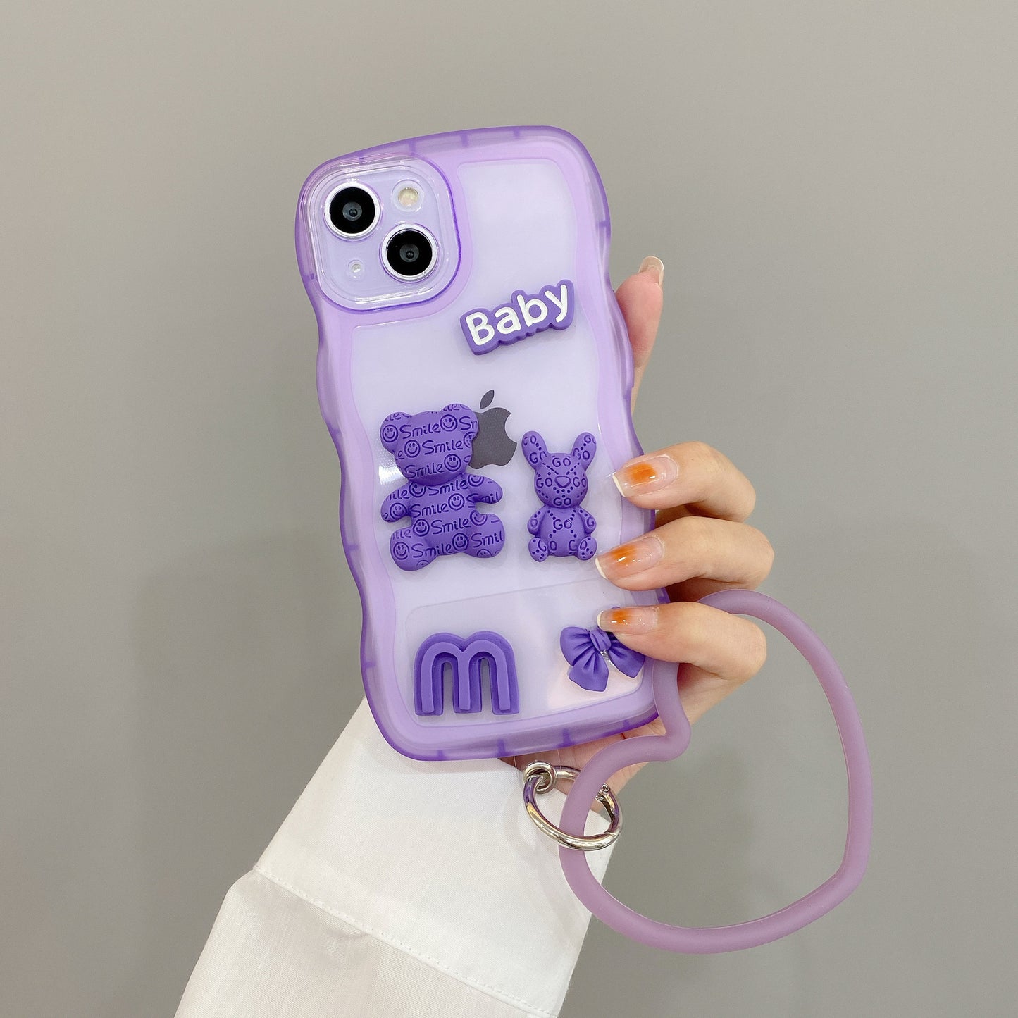 Funda transparente a prueba de golpes con diseño de oso morado para Huawei Honor 70 Wave Edge