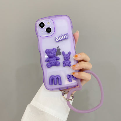 Funda transparente a prueba de golpes con diseño de oso morado para Huawei Honor 70 Wave Edge