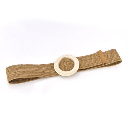 Wooden buckle woven belt temperament