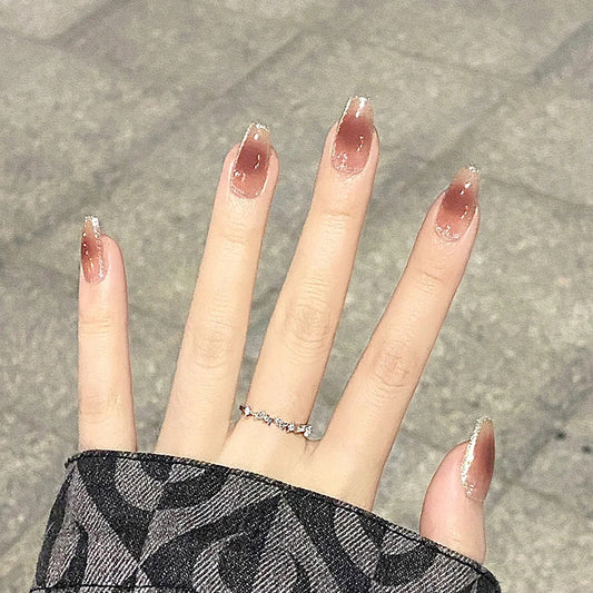 Red Brown Blush Gold Nails