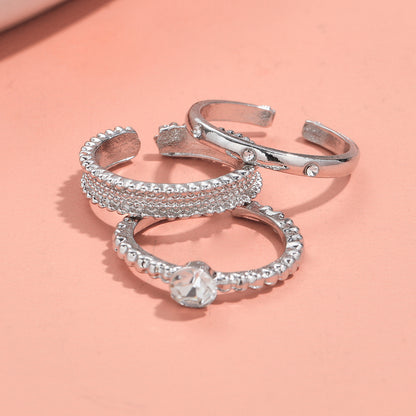 Personalized plain ring zircon open ring 3-piece set