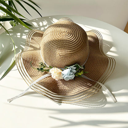 Wave Brim Straw Hat Family Chic Cute Princess Sun Protection