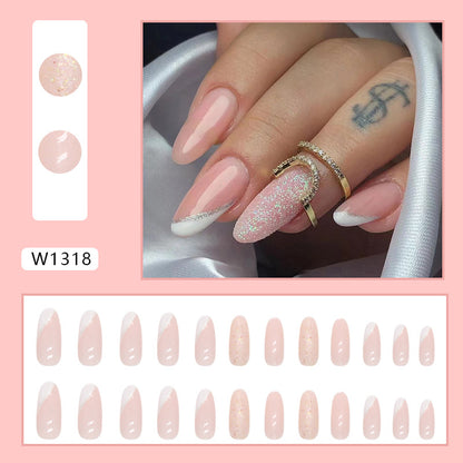 Oval Minimalist Diagonal French Fake Nails