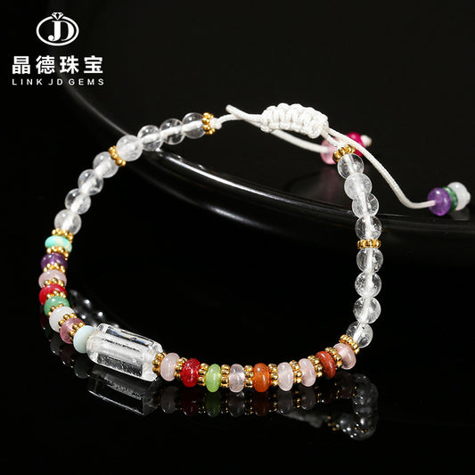 Pulsera tejida con cuentas redondas de cristal blanco y cuentas de ábaco de piedra de colores 