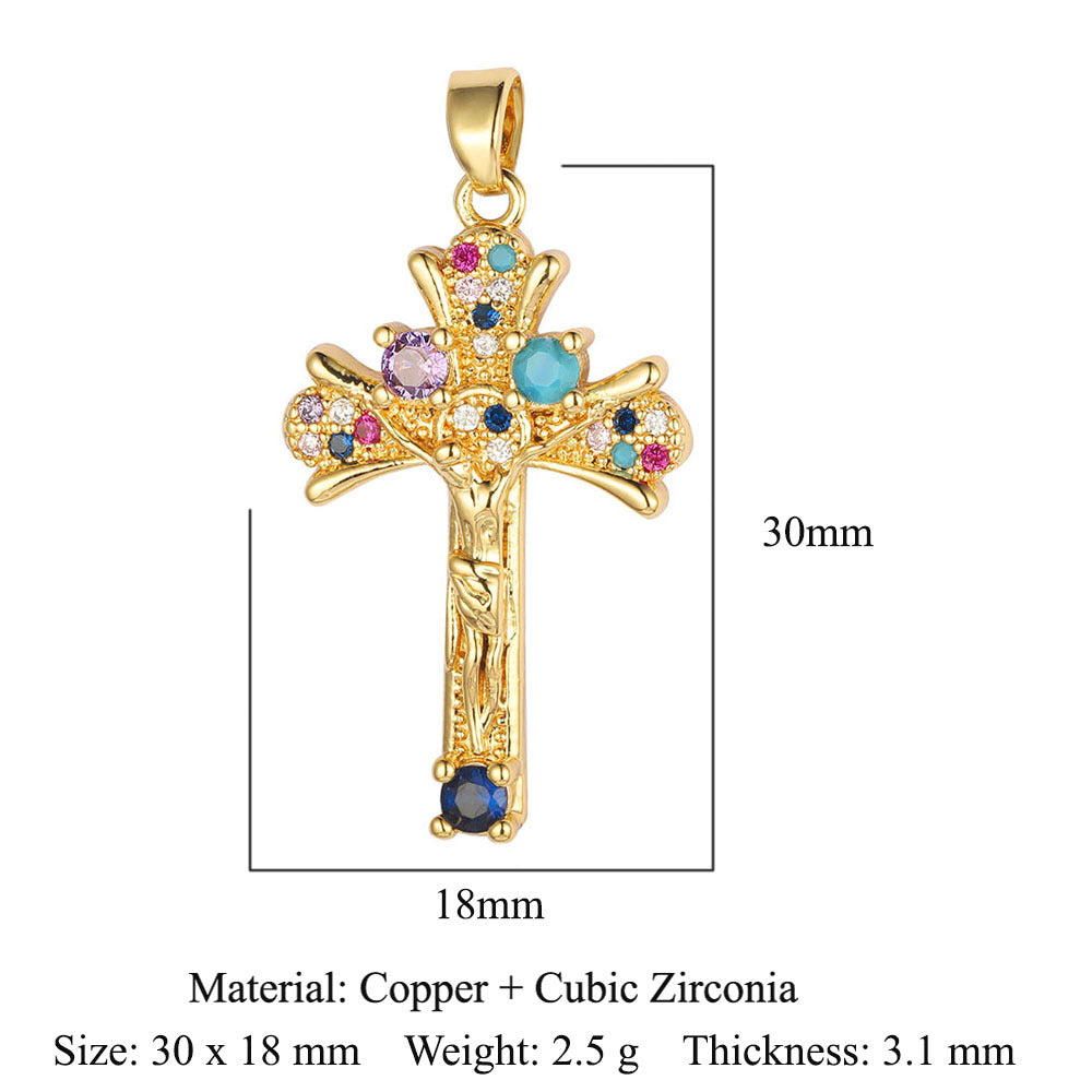 Cross Copper Micro-Inlaid Zirconia Pendant