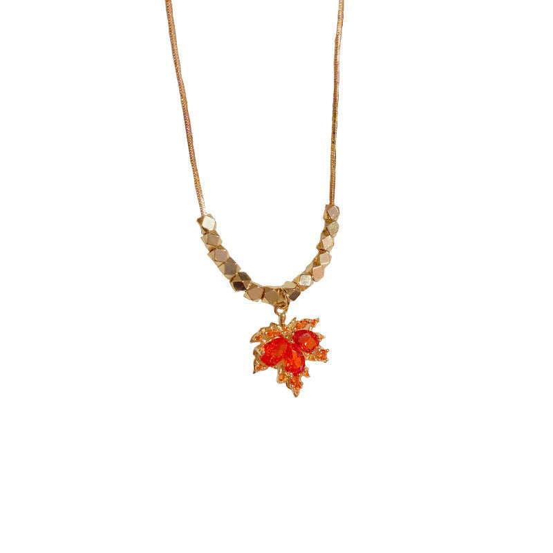 Red Maple Leaf Titanium Steel Necklace