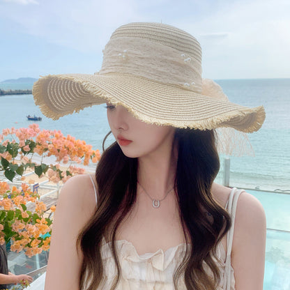 New Women¡¯s Fashion Letter Wide-Brim Breathable Straw Hat Sun Protection