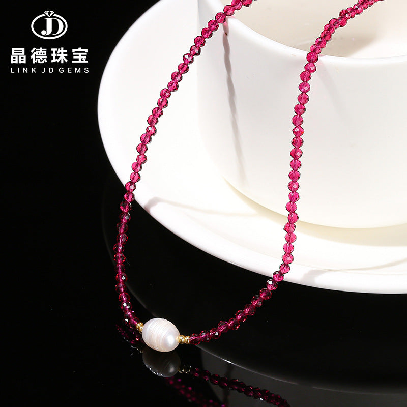 Imitation Ruby Necklace Cut Glass Beads