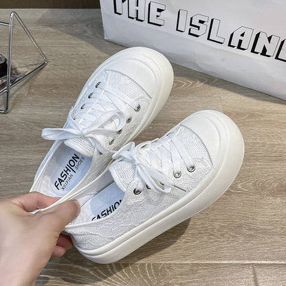 Women's mesh lace rounded sneakers