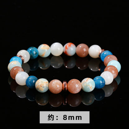 Natural moonstone apatite snakeskin stone mixed string round bead bracelet