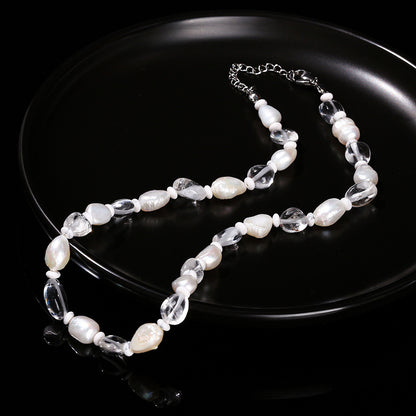 Natural White Crystal Conformal Bead Baroque Pearl Necklace