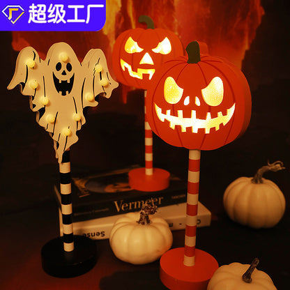 LED pumpkin ghost skull wooden decoration night