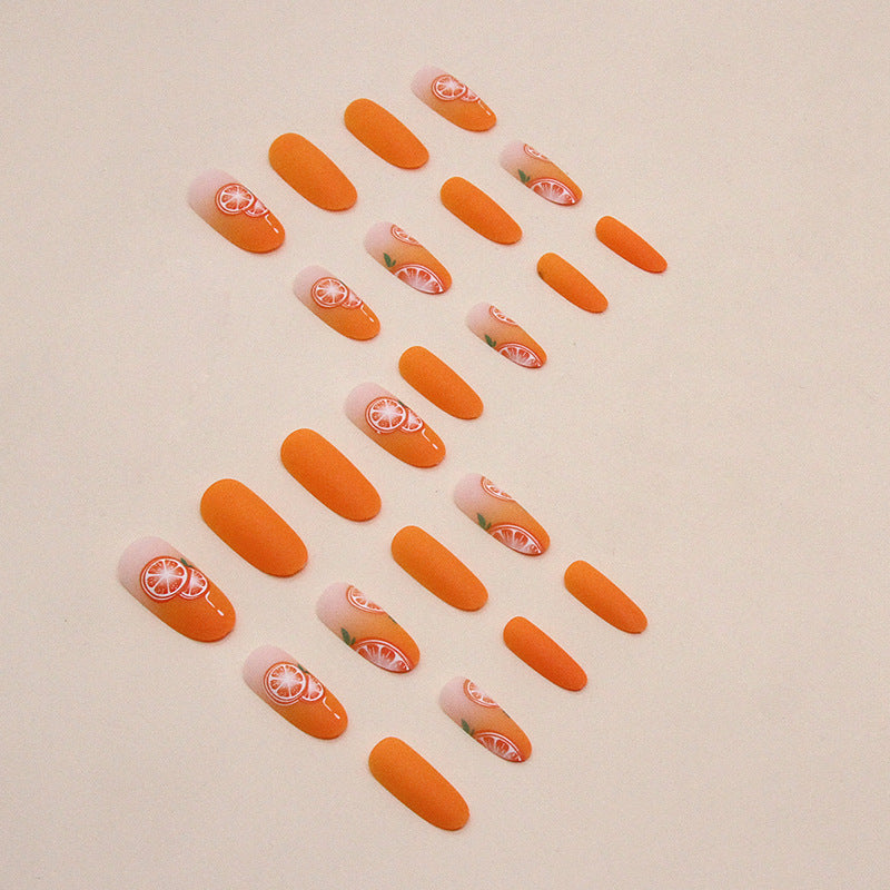 Oval Autumn Orange Matte Fake Nails