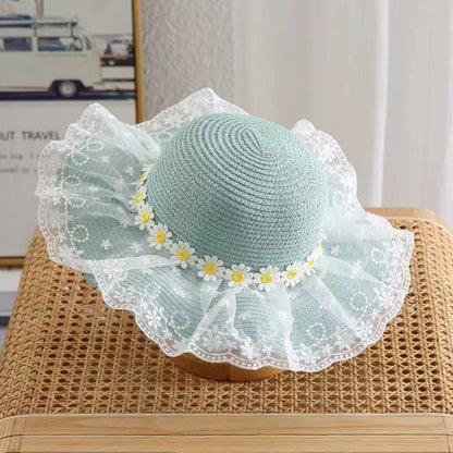 Hot Kids Daisy Lace Straw Hat Thin UV Protection