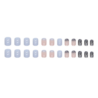 Mist Blue Glitter Short Square Detachable Fake Nails