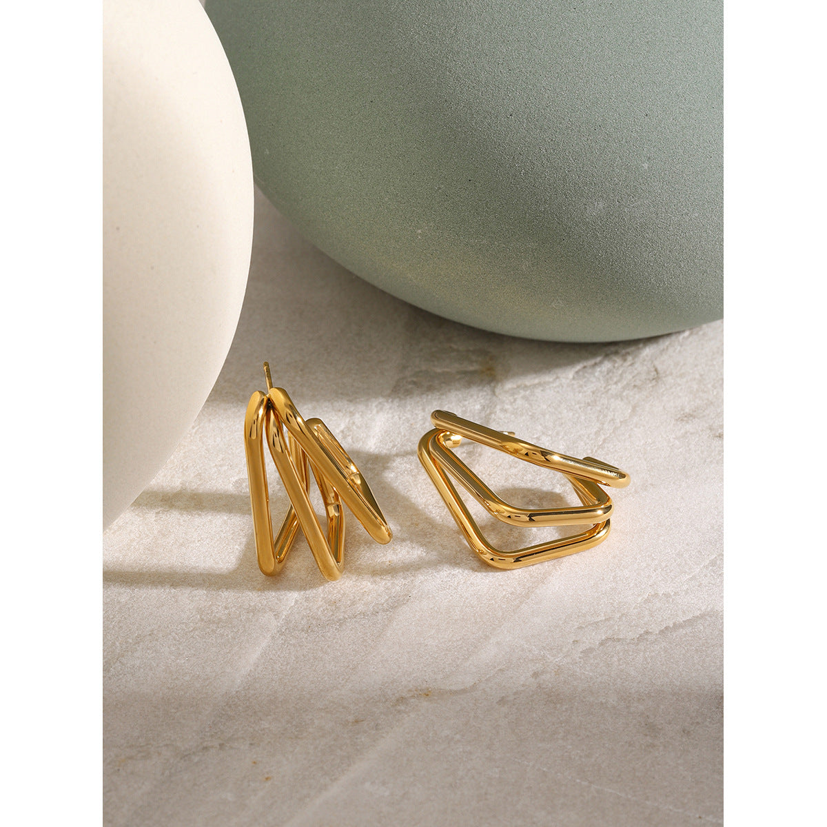 Three-layer square polished earrings