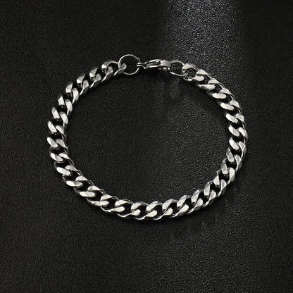 Steel Hip Hop Cuban Chain Bracelet Male 7mm Six Sided